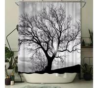 IEUUUB Cortina de ducha decorativa para cuarto de baño en blanco y negro, con paisaje de árboles de madera, para habitaciones húmedas, 157 x 183 cm / 62 x 72 cm