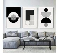 IEUUUB Póster de arte moderno abstracto con formas geométricas, lienzo de pintura en blanco y negro, arte de pared para sala de estar, decoración del hogar, mural, 70 x 100 cm x 3 con marco