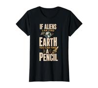 If Aliens Can Find Earth You Can Find Pencil Back To School Camiseta gráfica económica, Mujer, Negro, M
