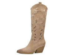 IF Botas altas Texanas para mujer Western de piel sintética vegana, diseño perforado, tacón medio y punta cónica, 41 EU