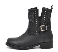 IF Botas de motorista para mujer, perforadas con hebillas para primavera, verano, piel sintética, efecto vaquero, GR-6656, 677 Black, 39 EU