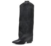 IF FASHION Botas de Vaquera Texanas de Mujer Botas de Vaquero de Punta Estrecha con Tacón Alto y Cangrejeras GA017, 38 EU