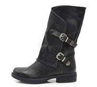 IF Fashion Zapatos Botas de Mujer Hasta Pantorrilla Ancha Biker Motociclista Con Hebillas Anfibi WZ688-66, 36 EU