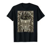 If I Fits I Sits Black Cat Skull Gothic Black Humor Nouveau Camiseta