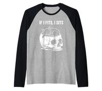 If I Fits I Sits Cat Skull, Divertido, gótico, Meme Oscuro, Humor 3 Camiseta Manga Raglan