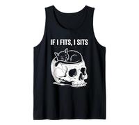 If I Fits I Sits Cat Skull, Divertido, gótico, Meme Oscuro, Humor 3 Camiseta sin Mangas
