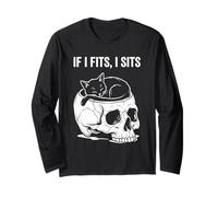 If I Fits I Sits Cat Skull, Divertido, gótico, Meme Oscuro, Humor 3 Manga Larga