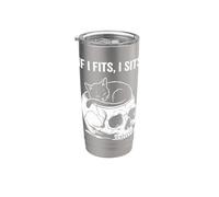 If I Fits I Sits Cat Skull, divertido, gótico, meme oscuro, humor 3 Vaso térmico de acero inoxidable de doble pared