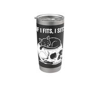 If I Fits I Sits Cat Skull, divertido, gótico, meme oscuro, humor 3 Vaso térmico de acero inoxidable de doble pared