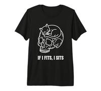 If I Fits I Sits Cat Skull, Divertido, gótico, Meme Oscuro, Humor 5 Camiseta Premium