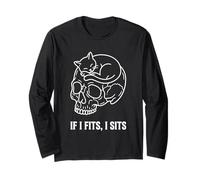 If I Fits I Sits Cat Skull, Divertido, gótico, Meme Oscuro, Humor 5 Manga Larga