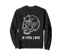 If I Fits I Sits Cat Skull, Divertido, gótico, Meme Oscuro, Humor 5 Sudadera