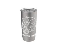 If I Fits I Sits Cat Skull, divertido, gótico, meme oscuro, humor 5 Vaso térmico de acero inoxidable de doble pared