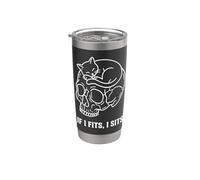If I Fits I Sits Cat Skull, divertido, gótico, meme oscuro, humor 5 Vaso térmico de acero inoxidable de doble pared