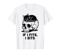 If I Fits I Sits Cat Skull Funny Gothic Dark Meme Humor 2 Camiseta