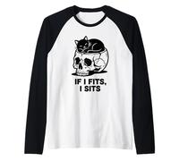 If I Fits I Sits Cat Skull Funny Gothic Dark Meme Humor 2 Camiseta Manga Raglan