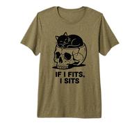 If I Fits I Sits Cat Skull Funny Gothic Dark Meme Humor 2 Camiseta Premium
