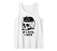 If I Fits I Sits Cat Skull Funny Gothic Dark Meme Humor 2 Camiseta sin Mangas