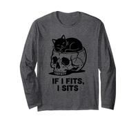 If I Fits I Sits Cat Skull Funny Gothic Dark Meme Humor 2 Manga Larga