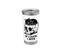 If I Fits I Sits Cat Skull Funny Gothic Dark Meme Humor 2 Vaso térmico de acero inoxidable de doble pared