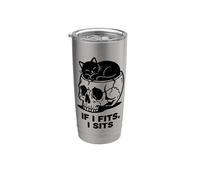 If I Fits I Sits Cat Skull Funny Gothic Dark Meme Humor 2 Vaso térmico de acero inoxidable de doble pared