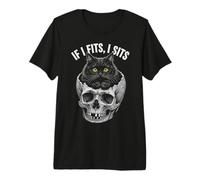 If I Fits I Sits - Funny Black Cat Skull Camiseta Premium