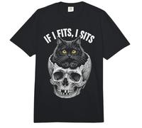 If I Fits I Sits - Funny Black Cat Skull Comfort Colors Adult Heavyweight T-Shirt