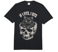 If I Fits I Sits - Funny Black Cat Skull Comfort Colors Adult Heavyweight T-Shirt