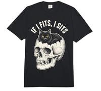 If I Fits I Sits - Funny Black Cat Skull Comfort Colors Adult Heavyweight T-Shirt