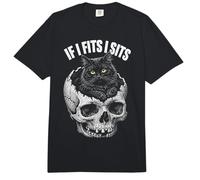 If I Fits I Sits - Funny Black Cat Skull Comfort Colors Adult Heavyweight T-Shirt
