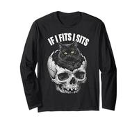 If I Fits I Sits - Funny Black Cat Skull Manga Larga