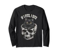 If I Fits I Sits - Funny Black Cat Skull Manga Larga