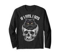 If I Fits I Sits - Funny Black Cat Skull Manga Larga