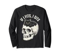 If I Fits I Sits - Funny Black Cat Skull Manga Larga