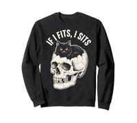 If I Fits I Sits - Funny Black Cat Skull Sudadera