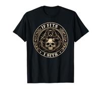 If It Fits I Sit Black Cat Skull Funny Kitty Camiseta