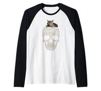 If It Fits I Sit Black Cat Skull Funny Kitty Camiseta Manga Raglan