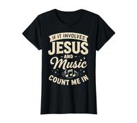 If It Involves Jesus & Music Count Me In Christian Musician Camiseta gráfica económica, Mujer, Negro, S