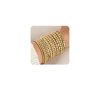 ÌF ME Pulsera de oro para mujer, impermeable, chapada en oro, apilable, con cuentas, cuentas apilables, juego de joyas ajustables para regalos, adjustable, Oro amarillo, No es una piedra preciosa