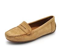 IF Moda Zapatos Mocasines Slip On Loafers Suave Mujer con Diamantes Piedras Ante 7137, 245 Camel, 36 EU