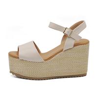 IF Z7479-09 - Sandalias de cuña para mujer con plataforma de cuerda de paja y correa en el tobillo, cómodos, Z7479-09, beige, 40 EU
