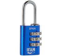 IFAM Candado de Combinación Col Combi, 20mm, Color Azul, Máxima Seguridad, Ideal para Mochilas y Maletas, Con Clave y Más de 1.000 Combinaciones, Aluminio, Gran Ligereza, Arco 3mm