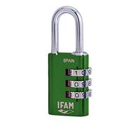 IFAM Candado de Combinación Col Combi, 20mm, Color Verde, Máxima Seguridad, Ideal para Mochilas y Maletas, Con Clave y Más de 1.000 Combinaciones, Aluminio, Gran Ligereza, Arco 3mm