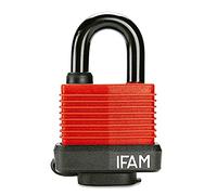IFAM Candado Láminas Impermeable, Modelo WP45, Color Rojo, Con Cobertura Plástica, Funda Termoplástica, Incluye 2 Llaves de Serreta, Seguridad en Ambientes Húmedos o Lluviosos