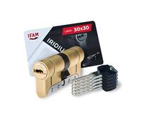 IFAM Cilindro Serie Iridium, 30x30 mm, Leva 15mm, Bombin Puertas, 5 Llaves, Doble Protección Antirotura, Antitaladro y Antiganzúa, Doble Sistema Antibumping, Cerradura Perfil Europeo, Color Latón