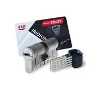 IFAM Cilindro Puertas Iridium, 35x35mm, Leva 15mm, Bombin Cerradura Seguridad, 5 Llaves, Doble Protección Antirotura, Antitaladro y Antiganzúa, Doble Sistema Antibumping, Perfil Europeo, Color Níquel