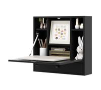 IFANNY Escritorio plegable de pared, escritorio de madera montado en la pared con cajón de almacenamiento y estantes, escritorio plegable para laptop, escritorio flotante de esquina para espacios