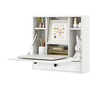 IFANNY Escritorio plegable de pared, escritorio de madera montado en la pared con cajón de almacenamiento y estantes, escritorio plegable para laptop, escritorio flotante de esquina para espacios