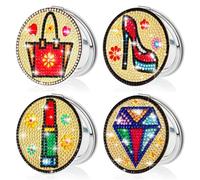 IFASHIHOME 4 espejos compactos de pintura de diamantes para bricolaje, espejo de bolsillo con cubierta de pintura de diamantes, plegable portátil de doble cara, espejo de maquillaje, kits de arte de