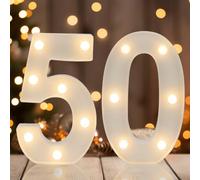 IFDGCTK Números decorativos con luz LED, decoraciones de 50 cumpleaños, luces LED blancas cálidas, luces de números para decoración de fiesta de 50 cumpleaños